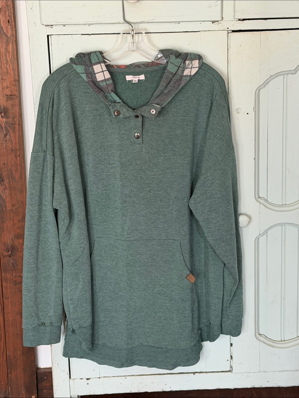Maurices Green Hooded Pullover Sweatshirt with Plaid Lining